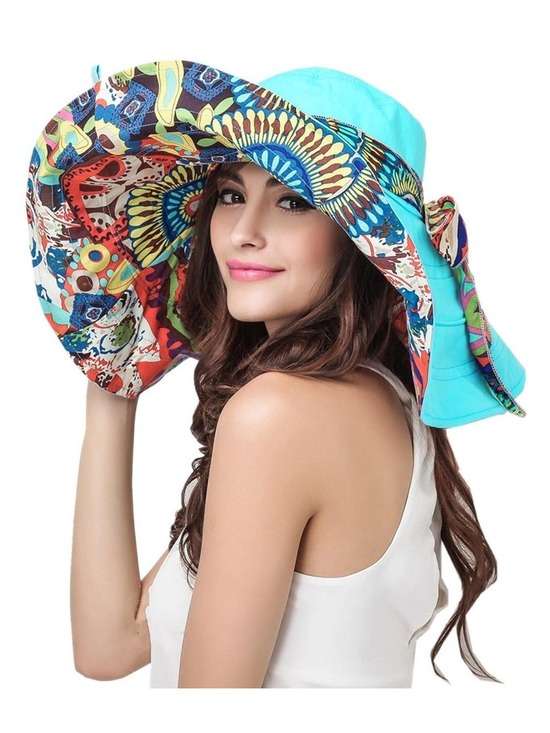 Accessories - Women's Foldable Floppy Sun Hats Reversible Vacation Beach Cap | Blue | Size OS
